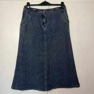90s/Y2K Lauren Jeans Co Ralph Lauren Dark Wash Denim A line Midi Skirt